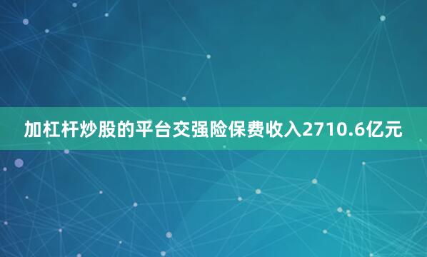 加杠杆炒股的平台交强险保费收入2710.6亿元